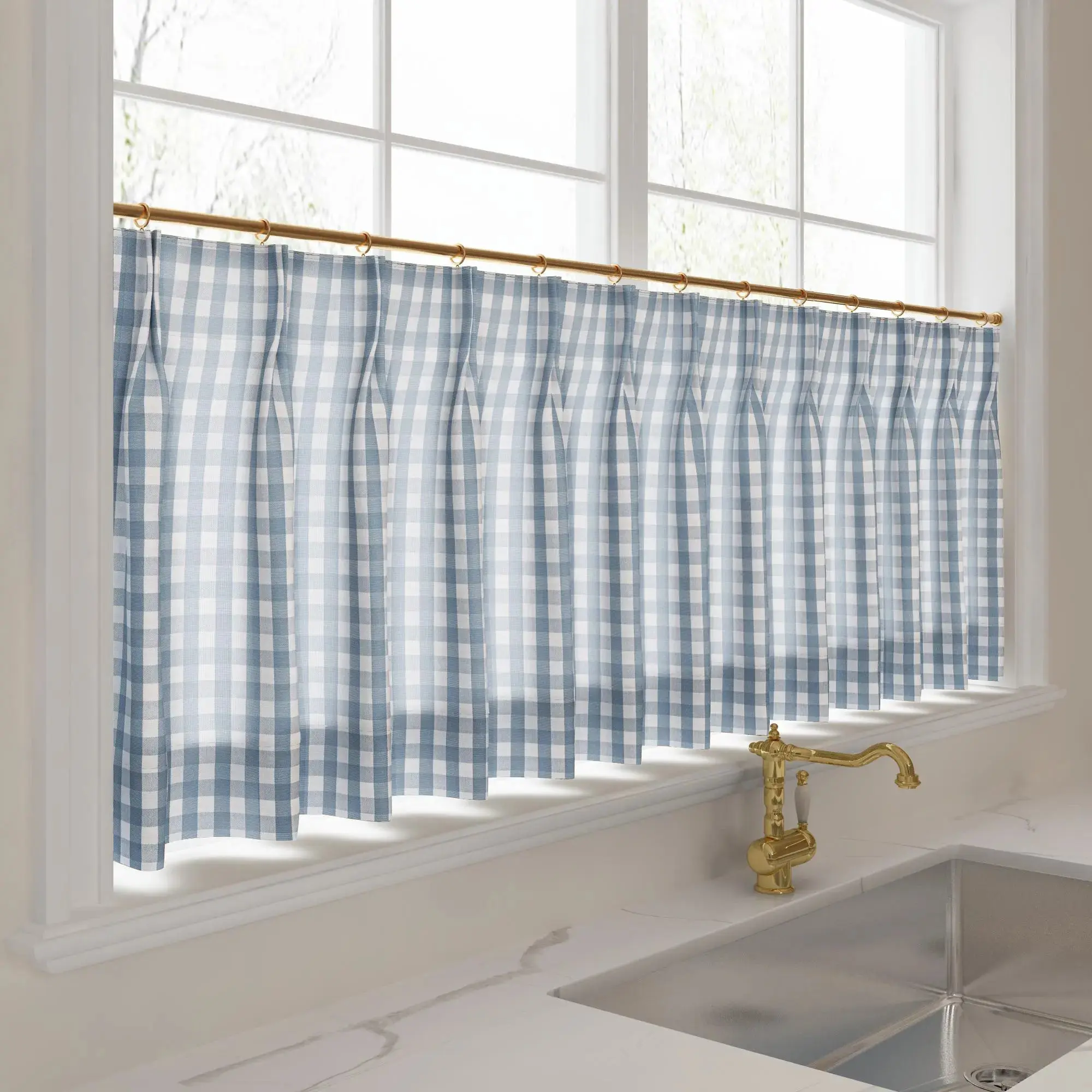 Celia Striped Plaid Cafe Curtain - Image 36