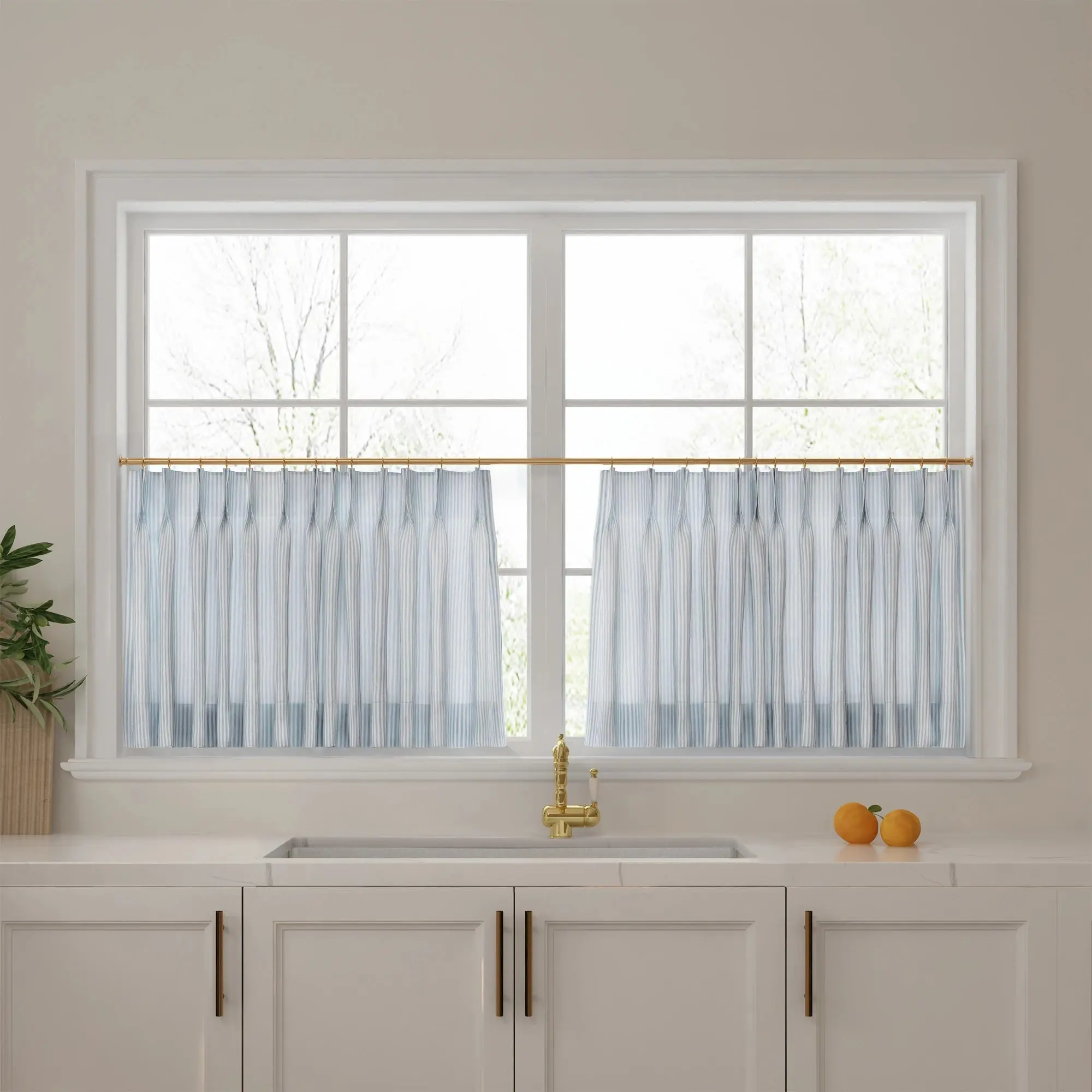 Celia Striped Plaid Cafe Curtain - Image 45