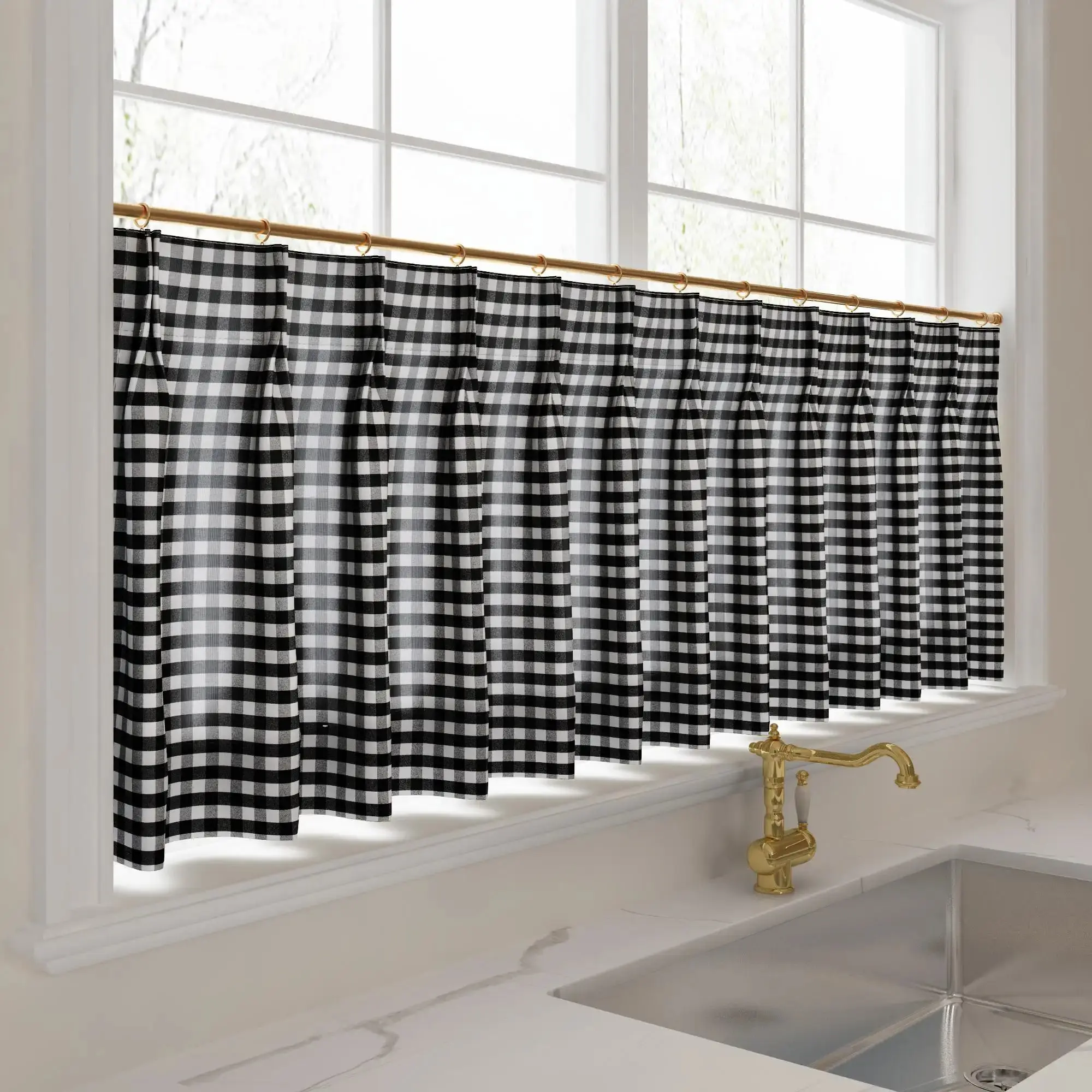 Celia Striped Plaid Cafe Curtain - Image 49