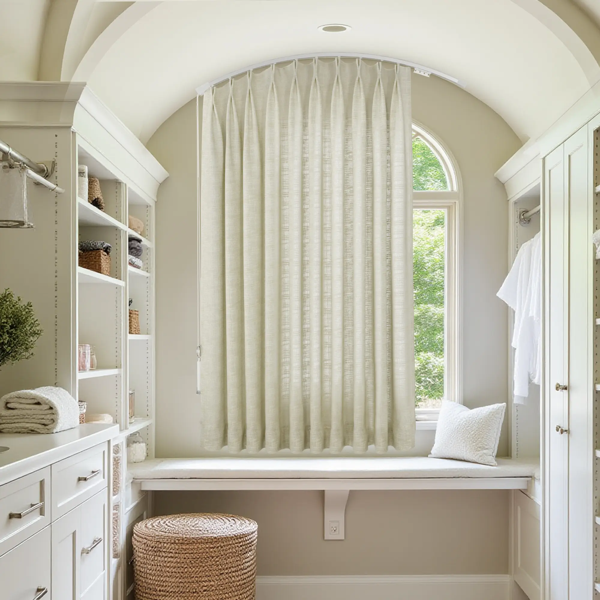 Custom Arch and Triangle Window Curtain & Track Solution - Image 2