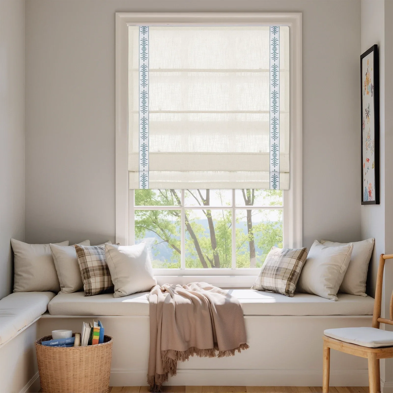 Custom Roman Shade with Trim Border Cordless - Image 41