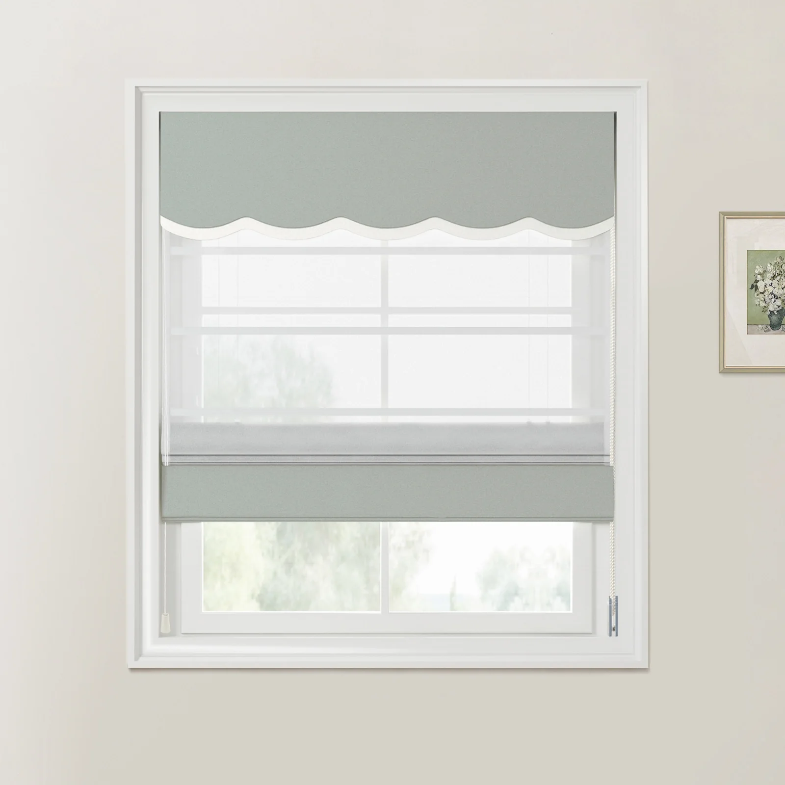 Custom Valanced Day Night Roman Shade Cord Lift - Image 4