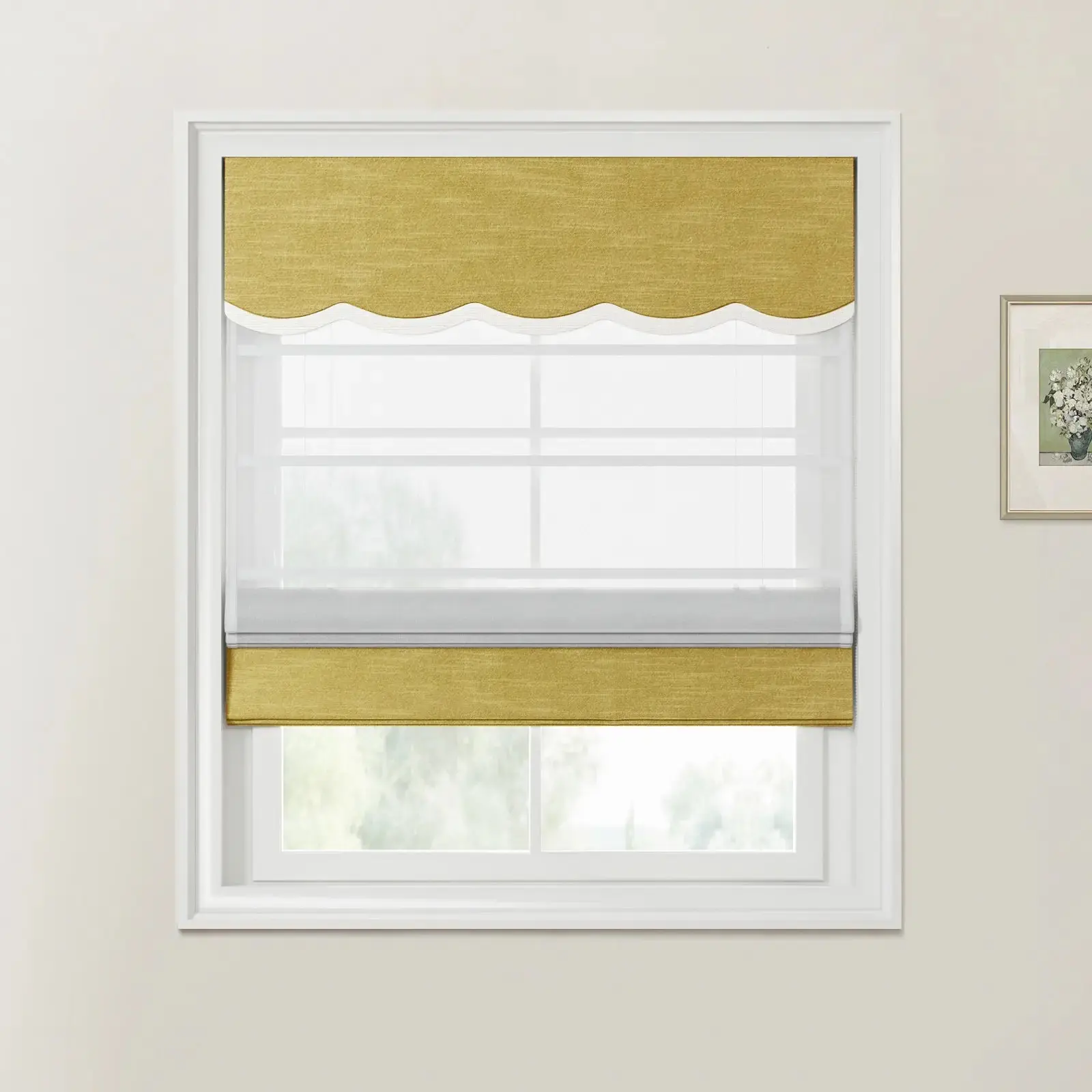 Jawara Linen Cotton Valanced Day Night Roman Shade Cord Lift - Image 44