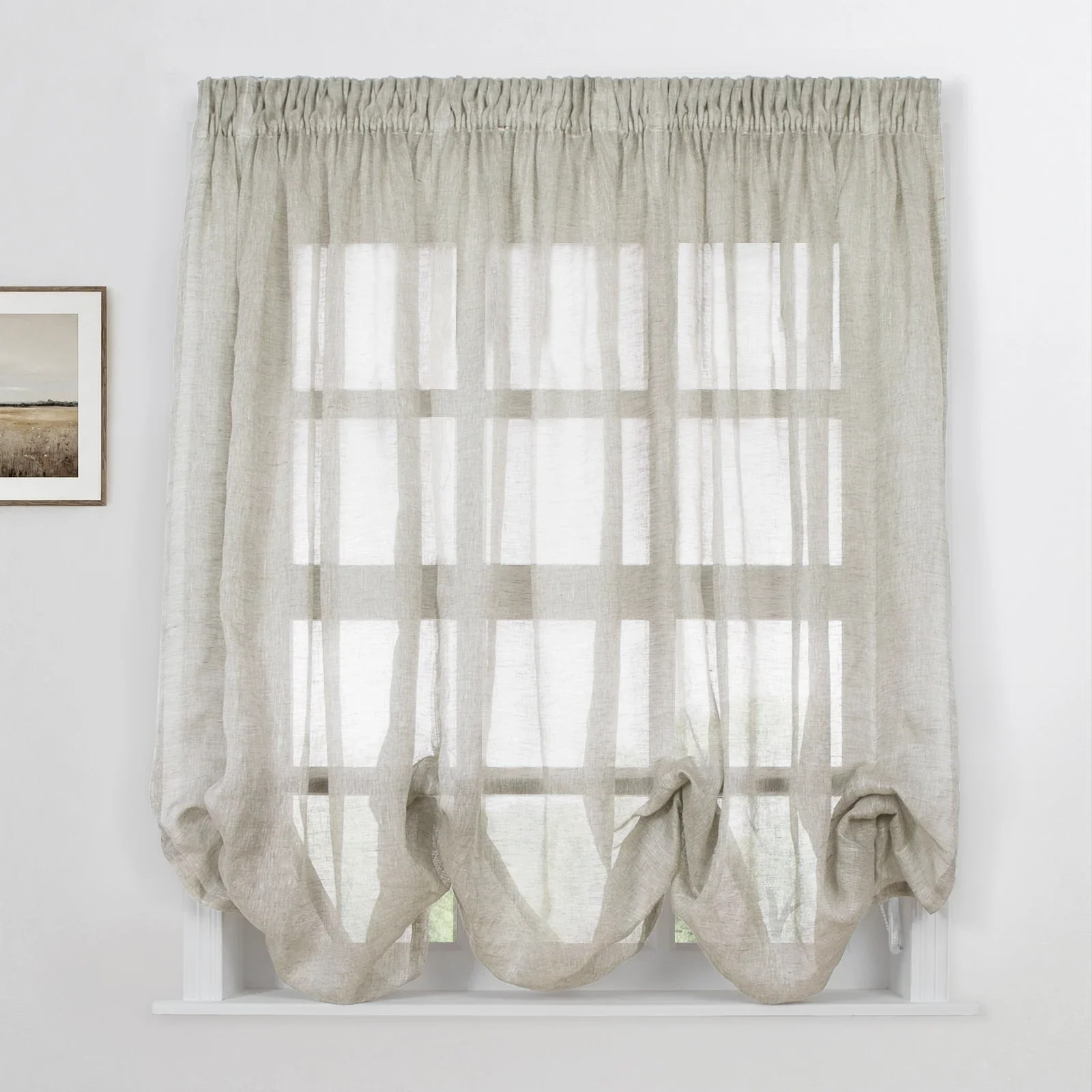 Joy 100% European Flax Linen Sheer Balloon Roman Shade Cord Lift - Image 10