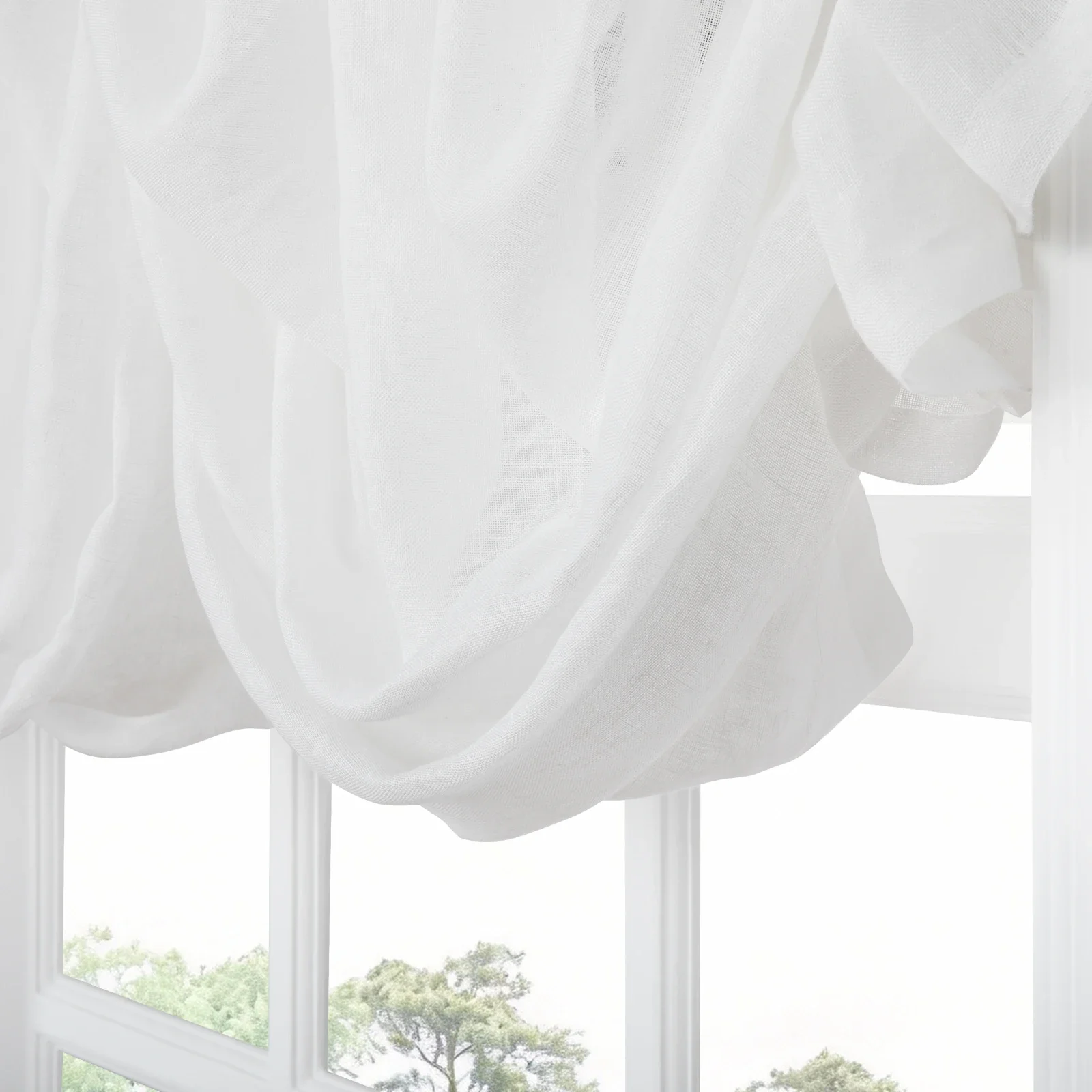 Joy 100% European Flax Linen Sheer Balloon Roman Shade Cord Lift - Image 3