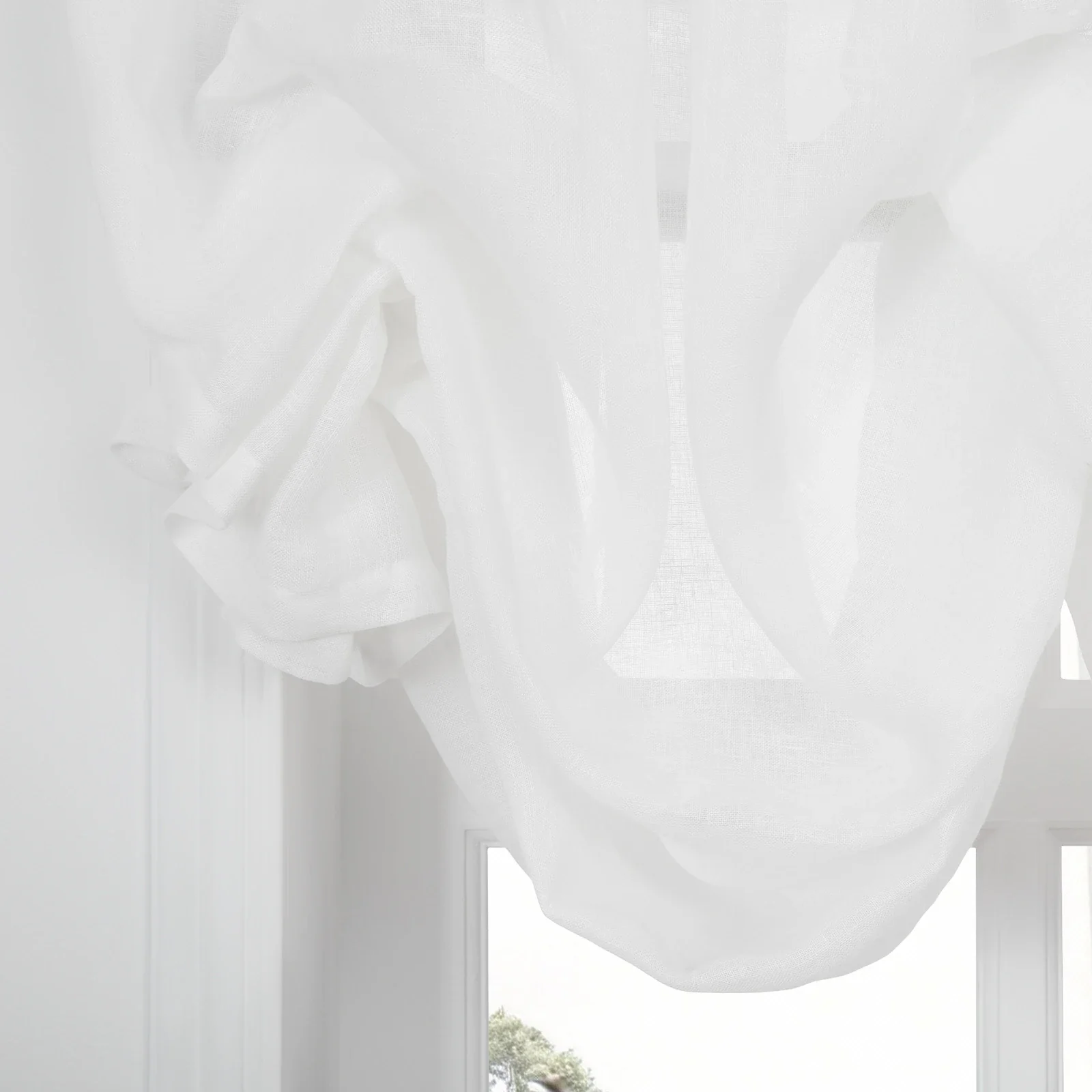 Joy 100% European Flax Linen Sheer Balloon Roman Shade Cord Lift - Image 4