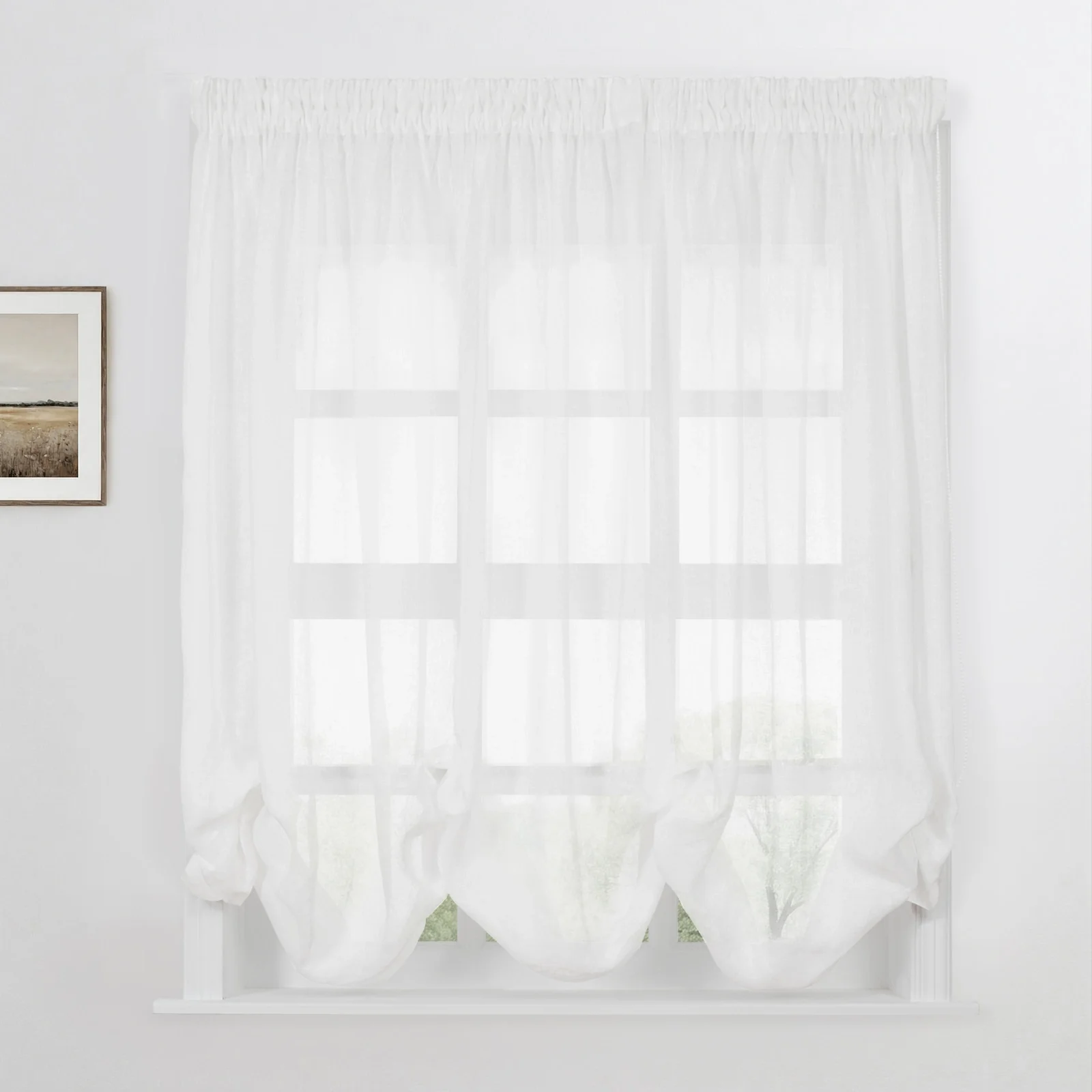 Joy 100% European Flax Linen Sheer Balloon Roman Shade Cord Lift - Image 5
