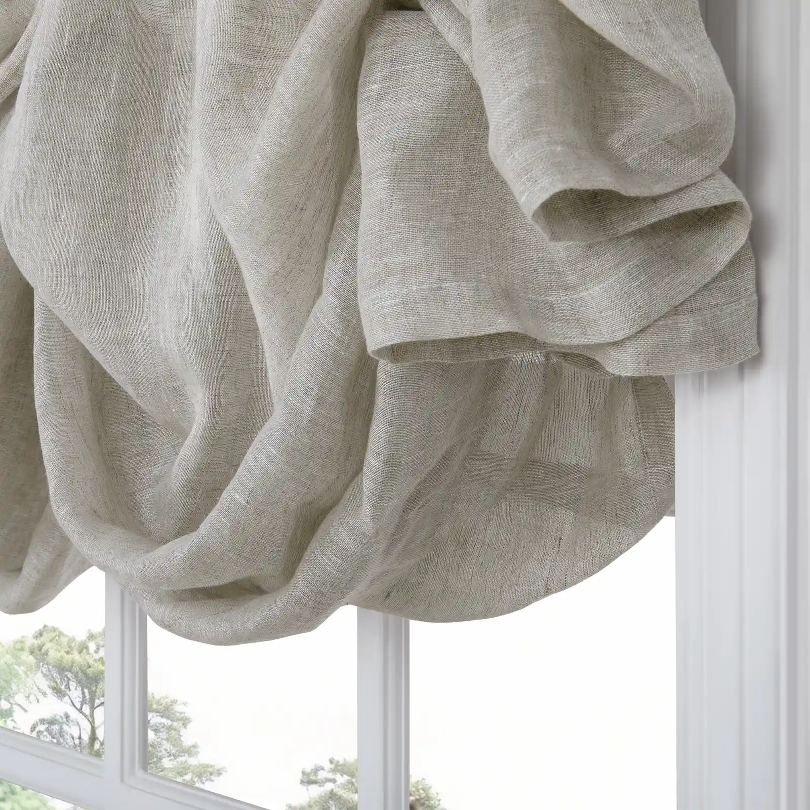 Joy 100% European Flax Linen Sheer Balloon Roman Shade Cord Lift - Image 9