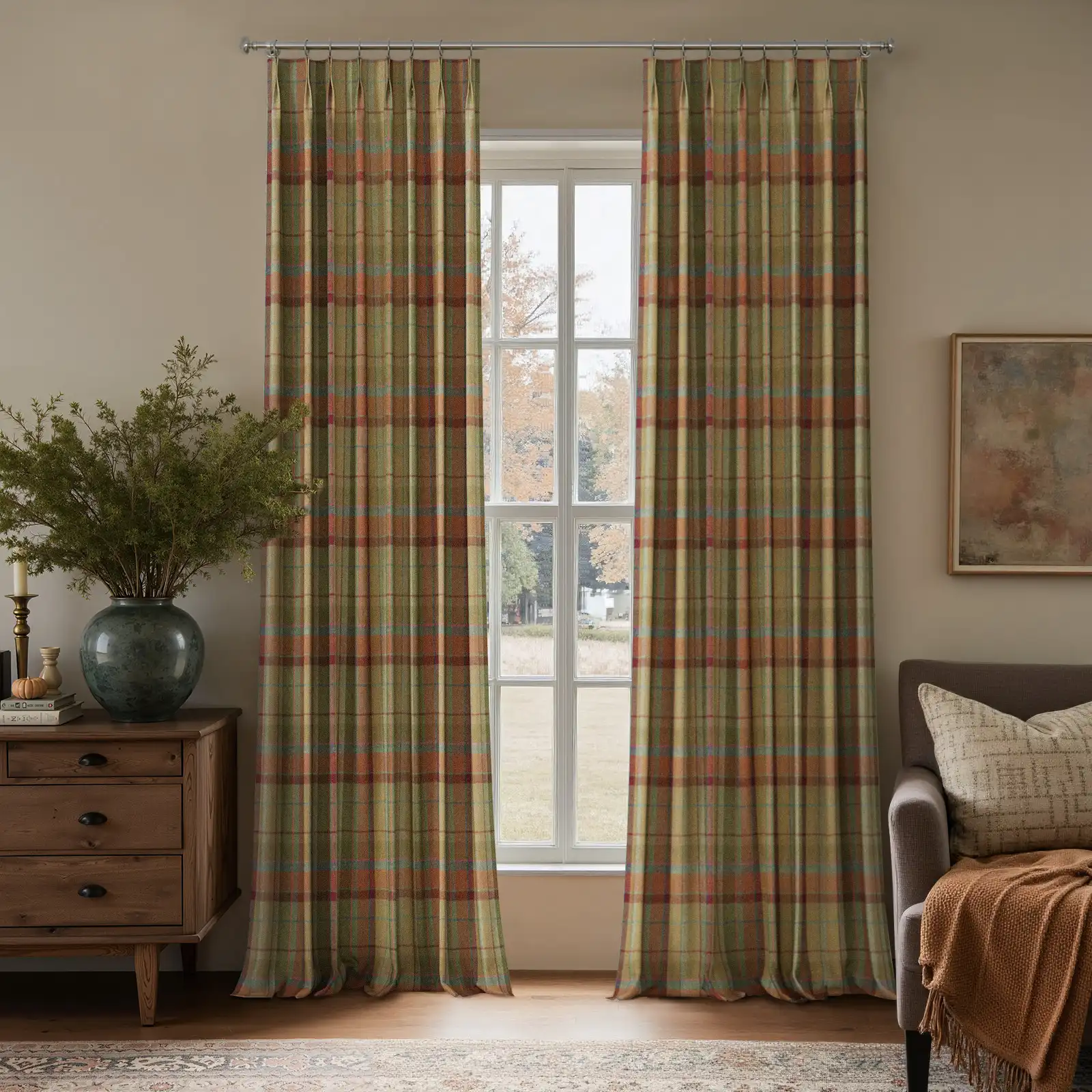 Karin Plaid Pure Wool Thermal Curtain Pleated - Image 4