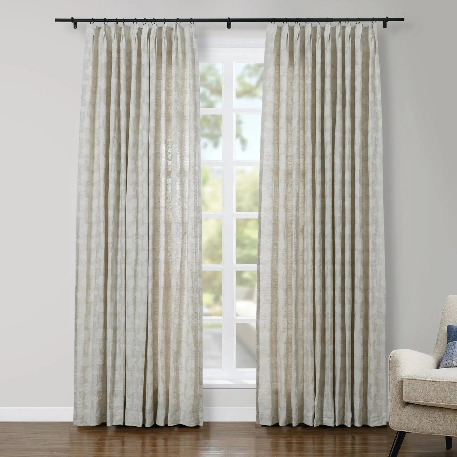 Lance 100% European Flax Linen Jacquard Curtain Pleated - Image 4