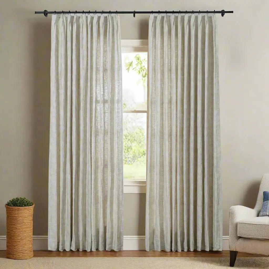 Lance 100% European Flax Linen Jacquard Curtain Pleated - Image 8