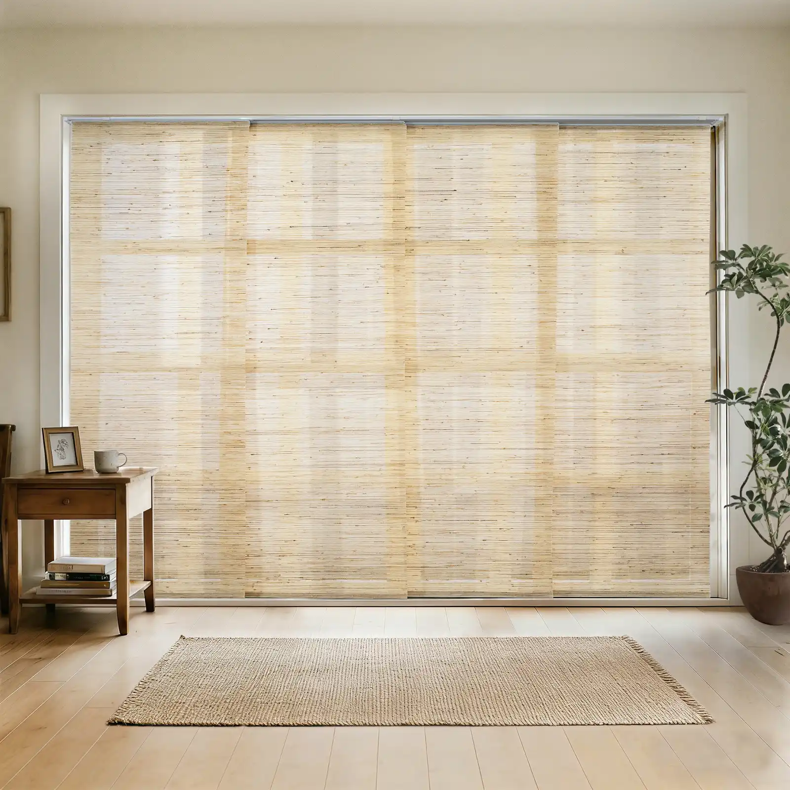 Lay Natural Woven Wood Panel Track Blinds - Beige - Image 13