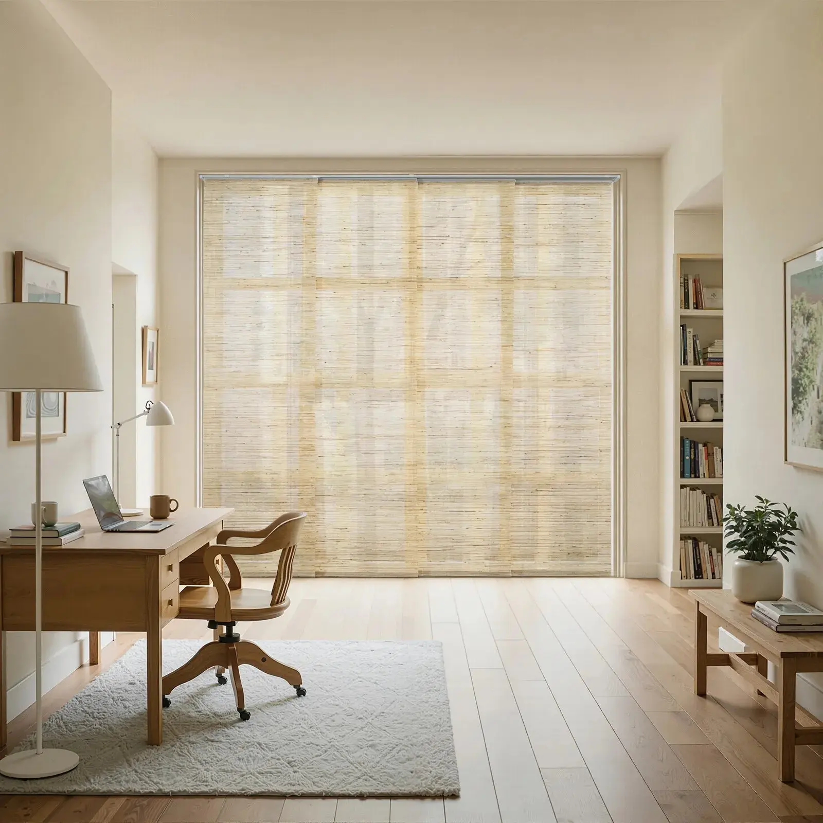 Lay Natural Woven Wood Panel Track Blinds - Beige - Image 3