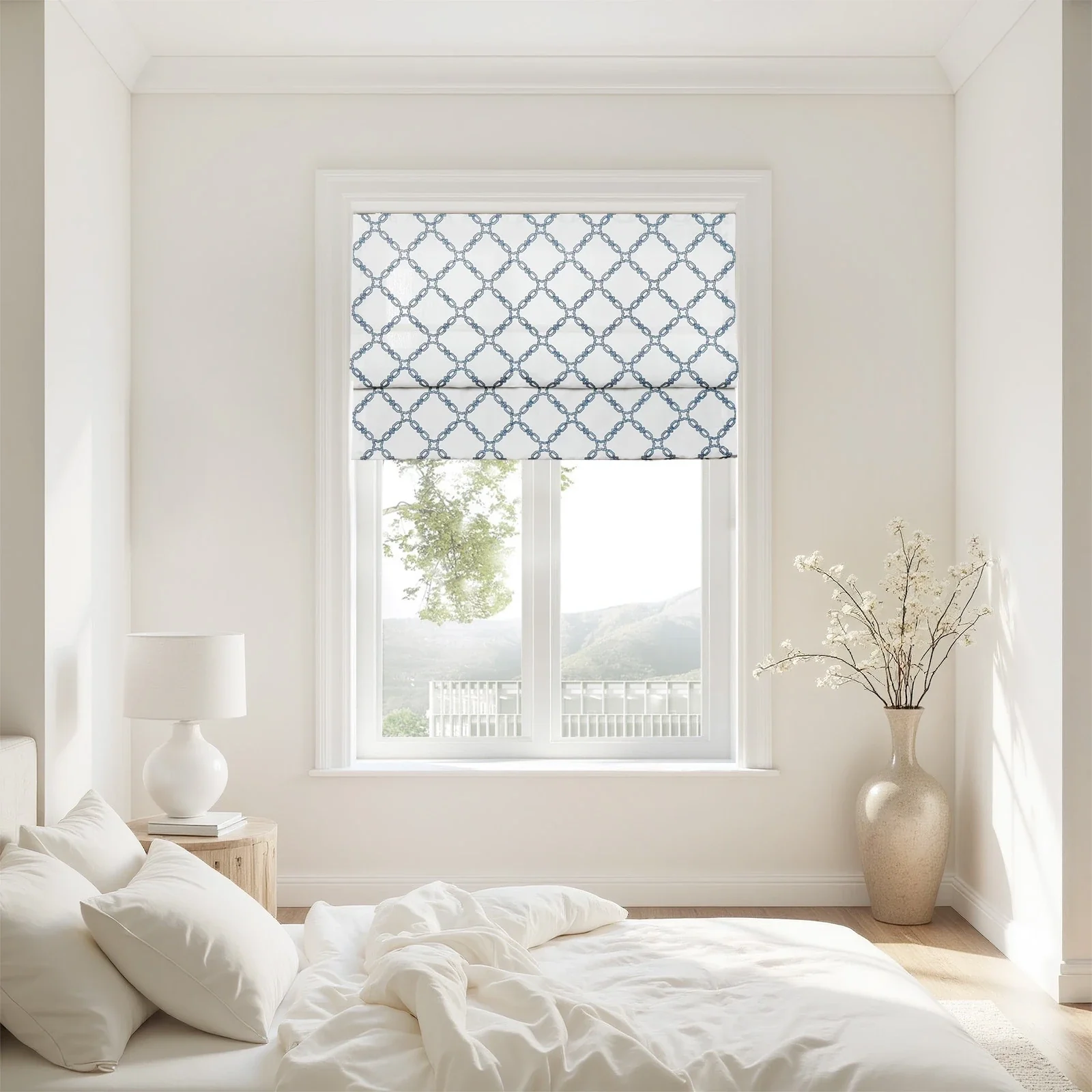 Linnea Linen Cotton Embroidered Roman Shade Cordless