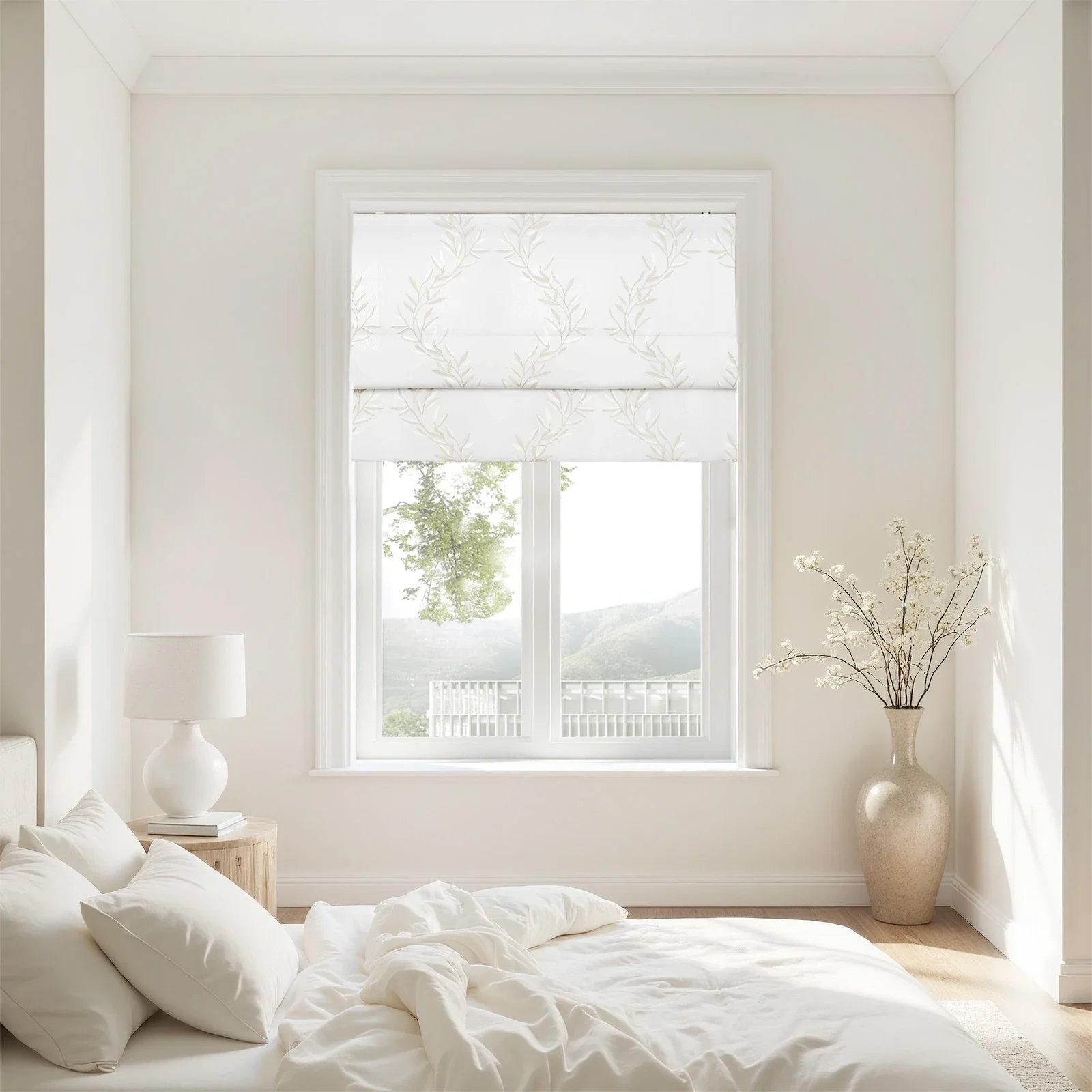 Linnea Linen Cotton Embroidered Roman Shade Cordless - Image 33