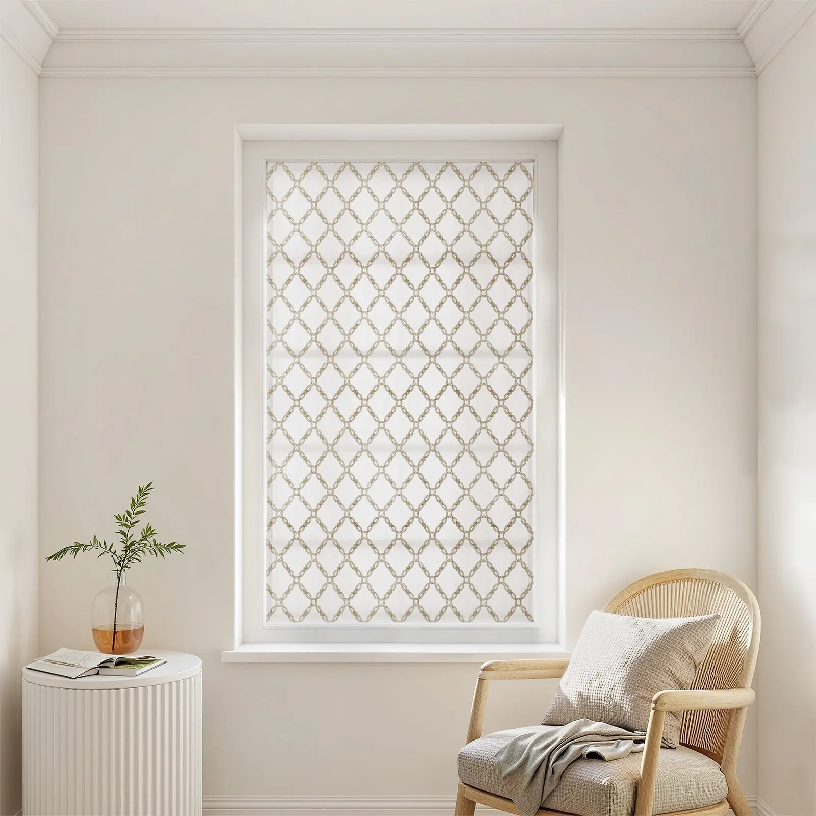Linnea Linen Cotton Embroidered Roman Shade Cordless - Image 7