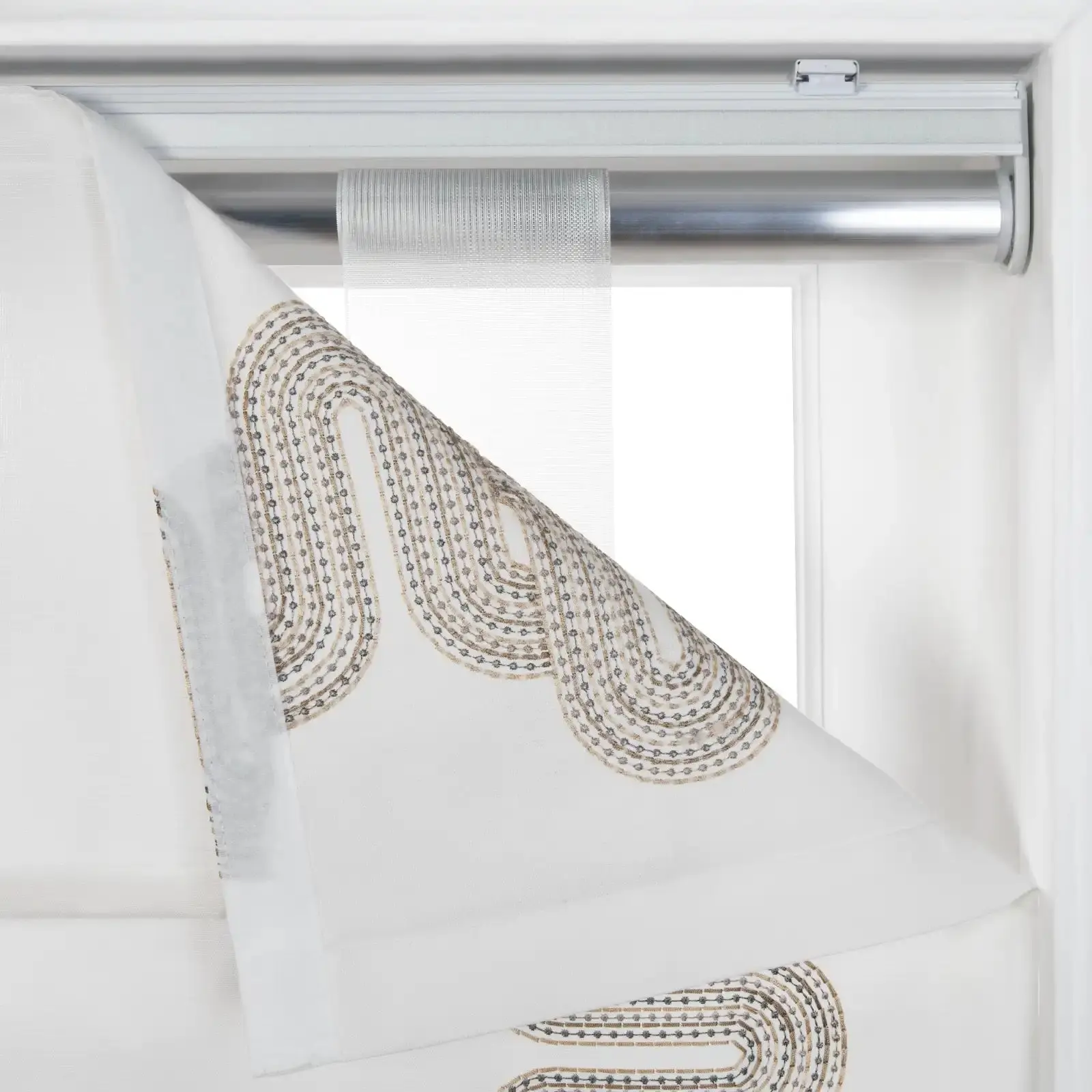 Linnea Linen Cotton Embroidered Roman Shade Cordless - Image 8