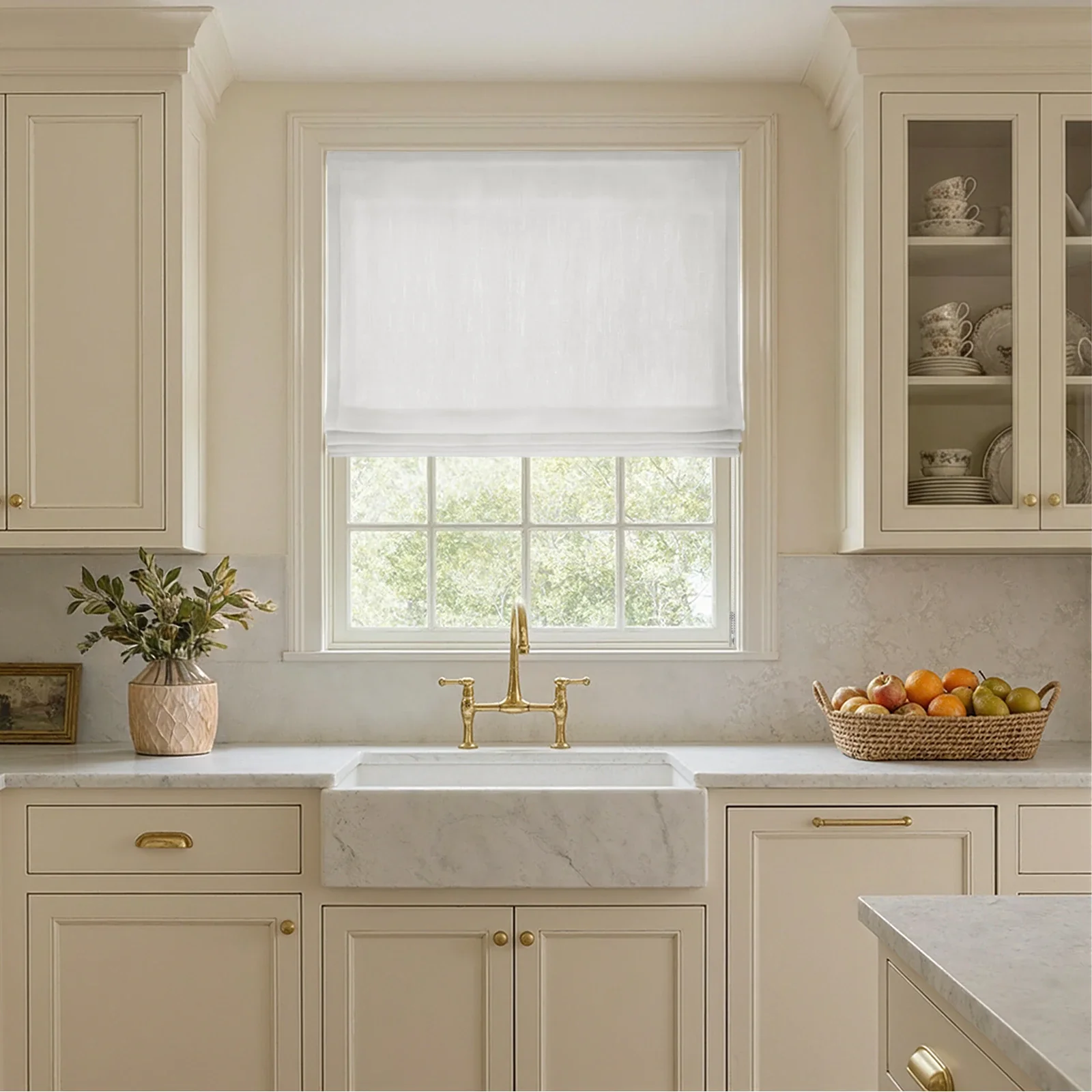 Liz Linen Flat Roman Shade Cord Lift - Image 3