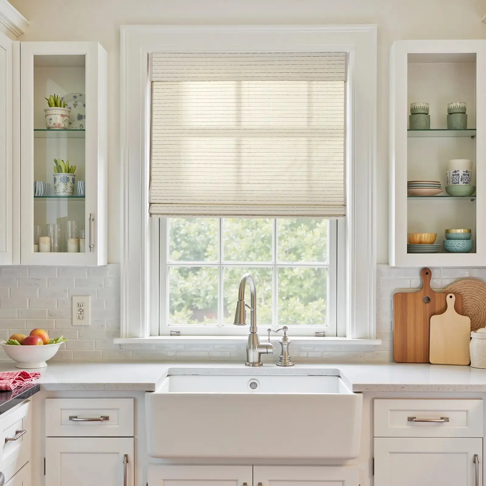 Lay Natural Ramie Bamboo Woven Shade - Beige White