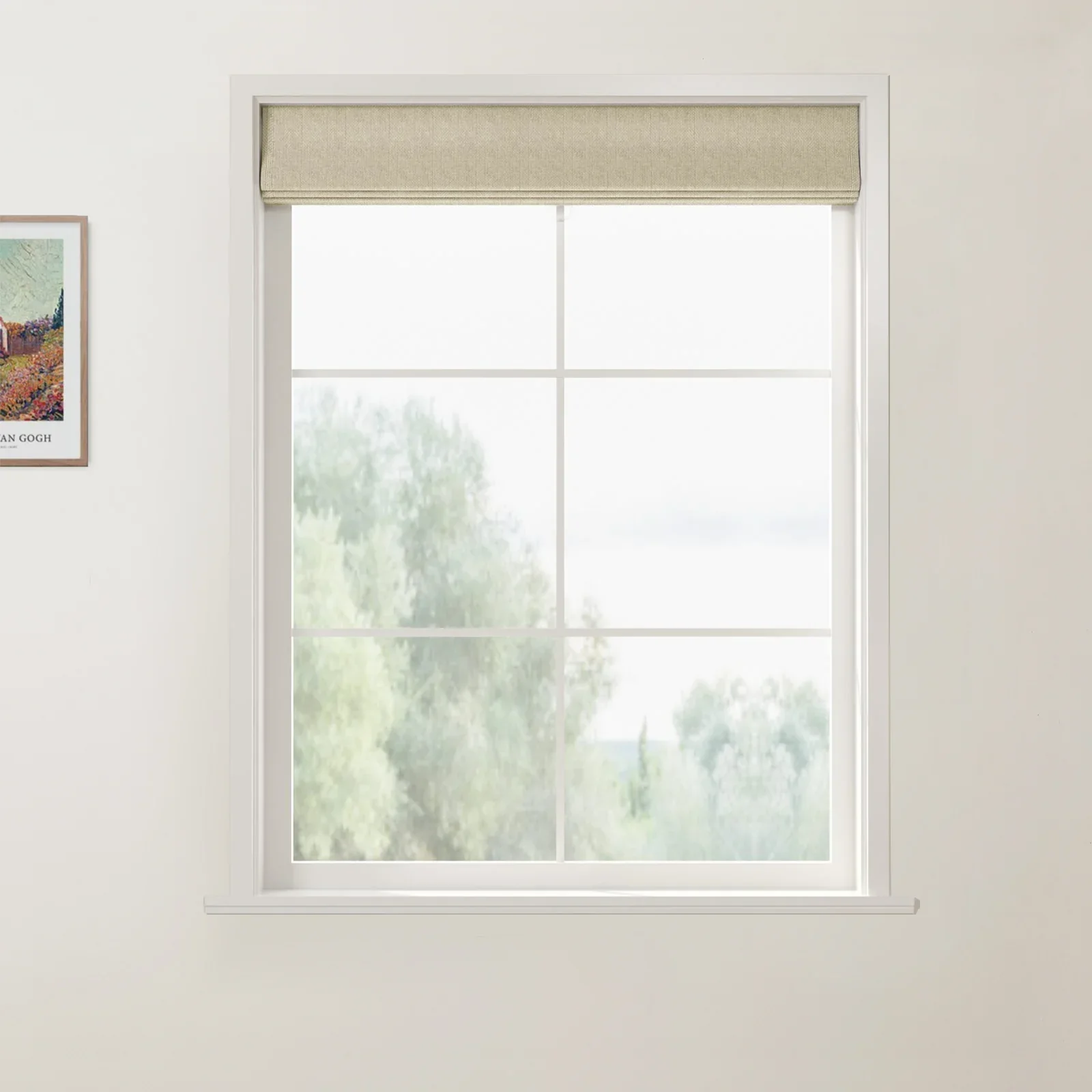 Ron Linen Cotton Herringbone Front Slat Roman Shade Cordless - Image 3