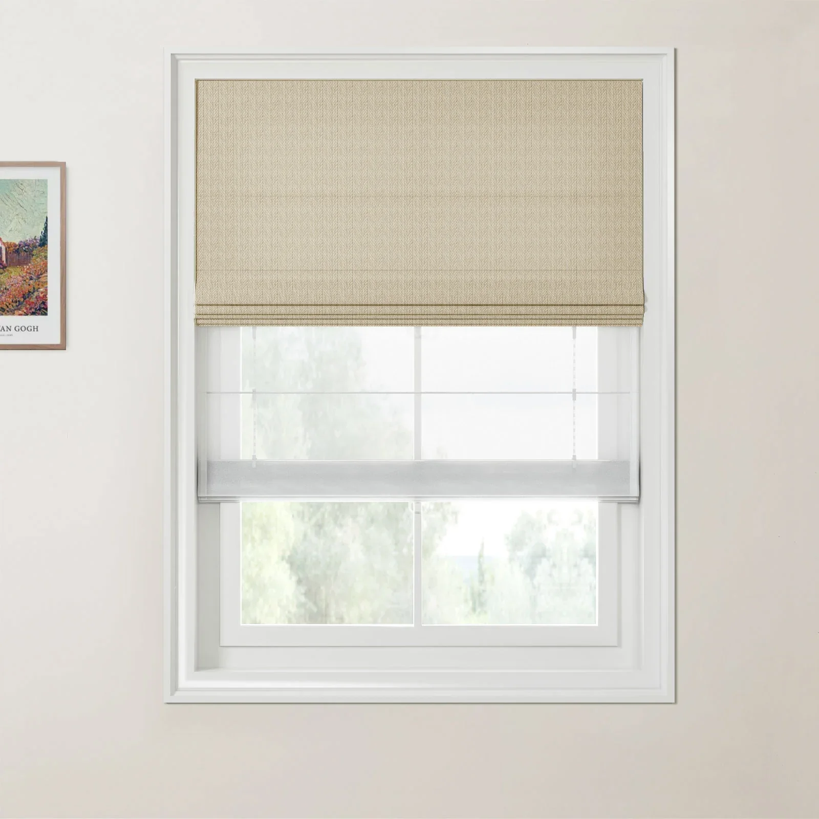 Ron Linen Cotton Herringbone Day Night Roman Shade Cordless - Image 28