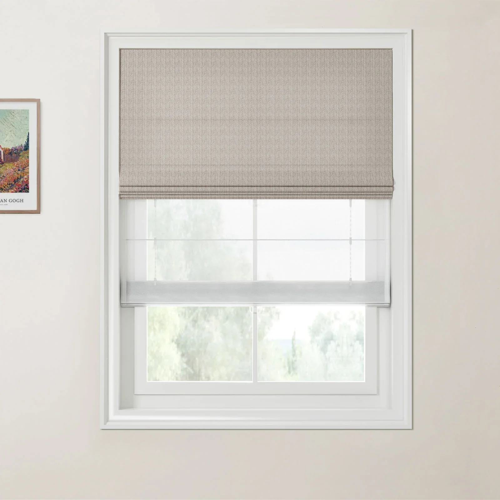 Ron Linen Cotton Herringbone Day Night Roman Shade Cordless - Image 29
