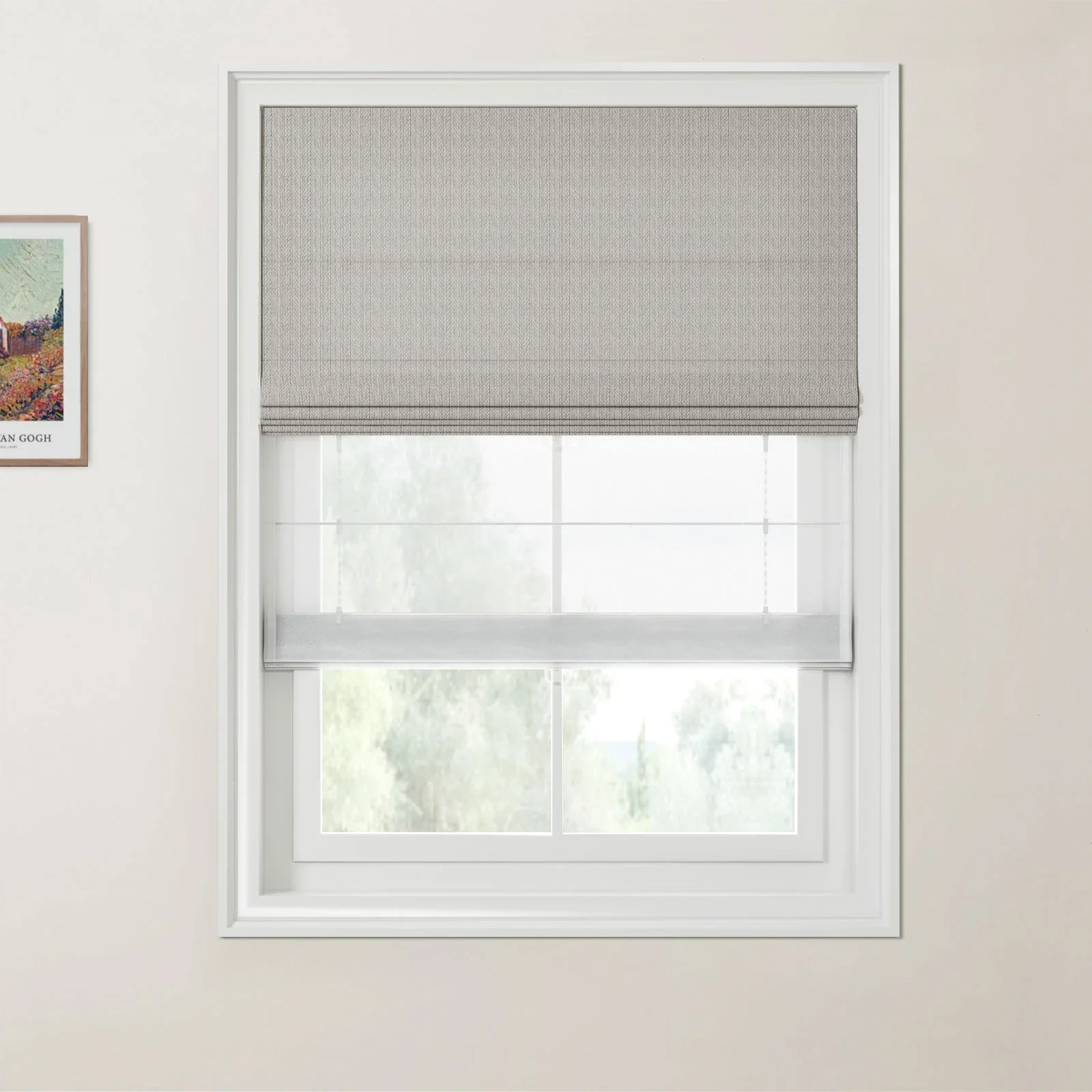 Ron Linen Cotton Herringbone Day Night Roman Shade Cordless - Image 30
