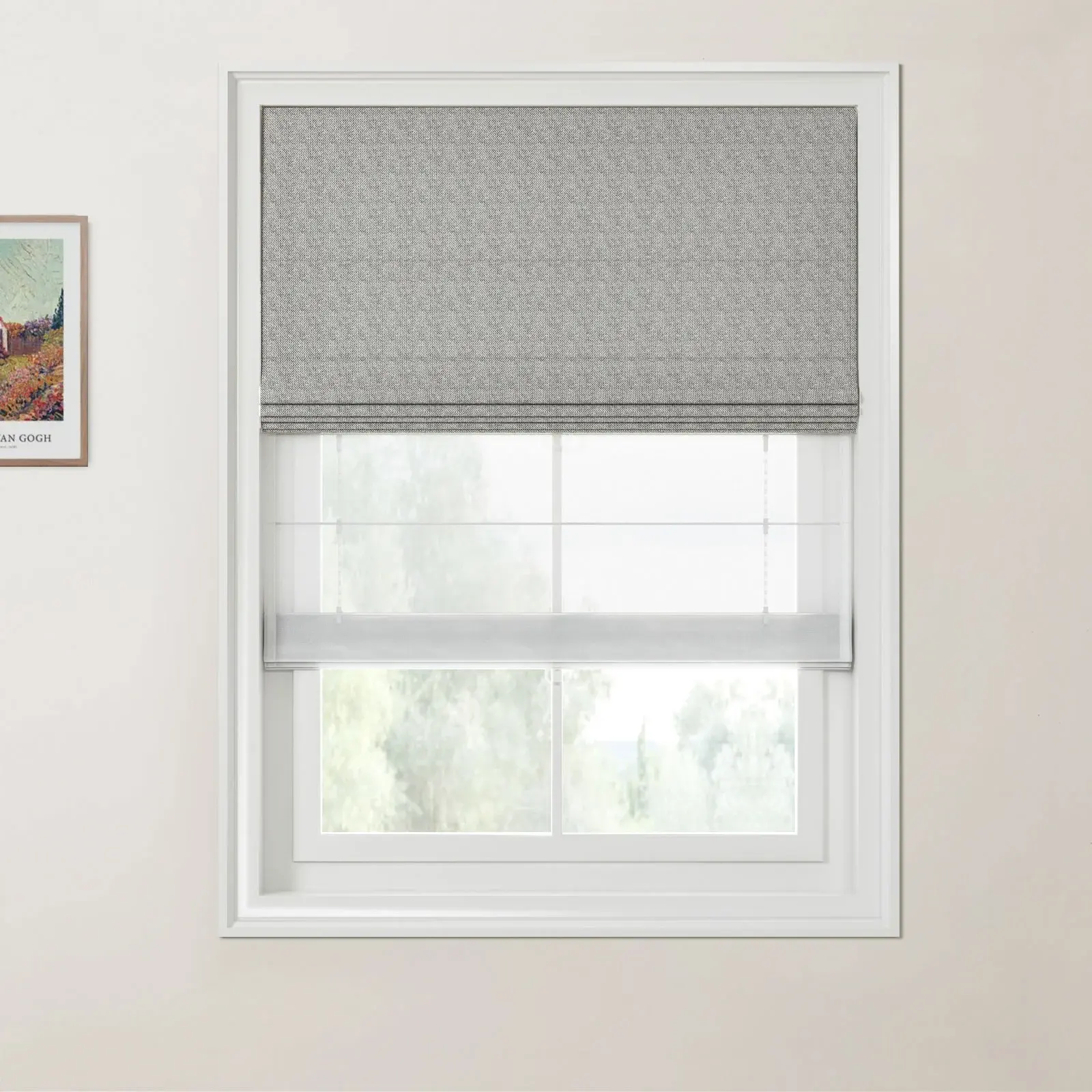 Ron Linen Cotton Herringbone Day Night Roman Shade Cordless - Image 31