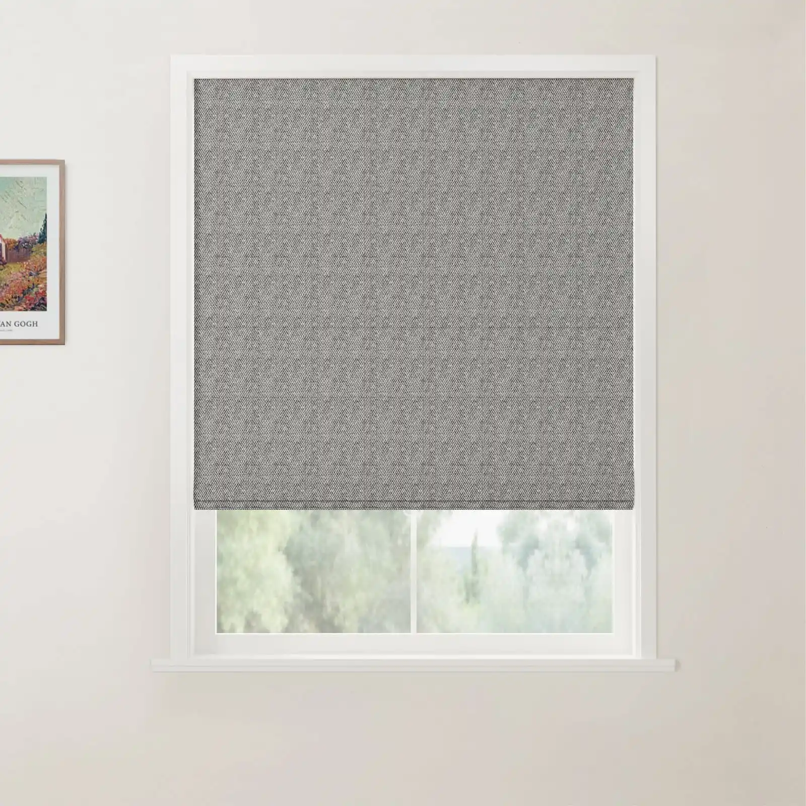 Ron Linen Cotton Herringbone Flat Fold Roman Shade Cordless - Image 14