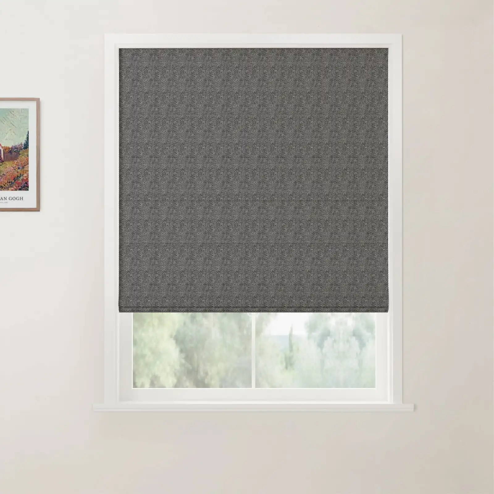 Ron Linen Cotton Herringbone Flat Fold Roman Shade Cordless - Image 15