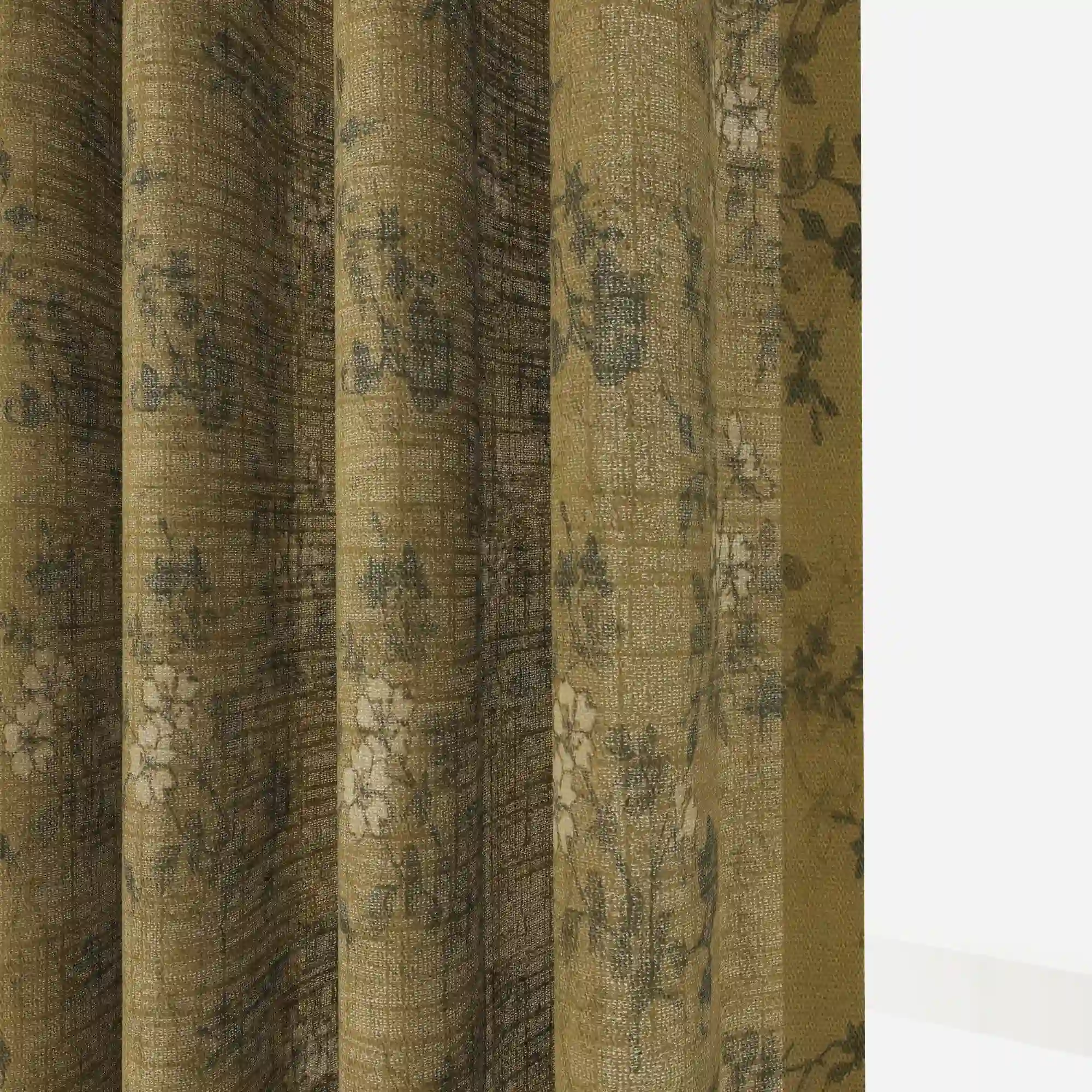 Sara Le Linen Copper Floral Print Pinch Pleat Curtain Unlined - Image 3