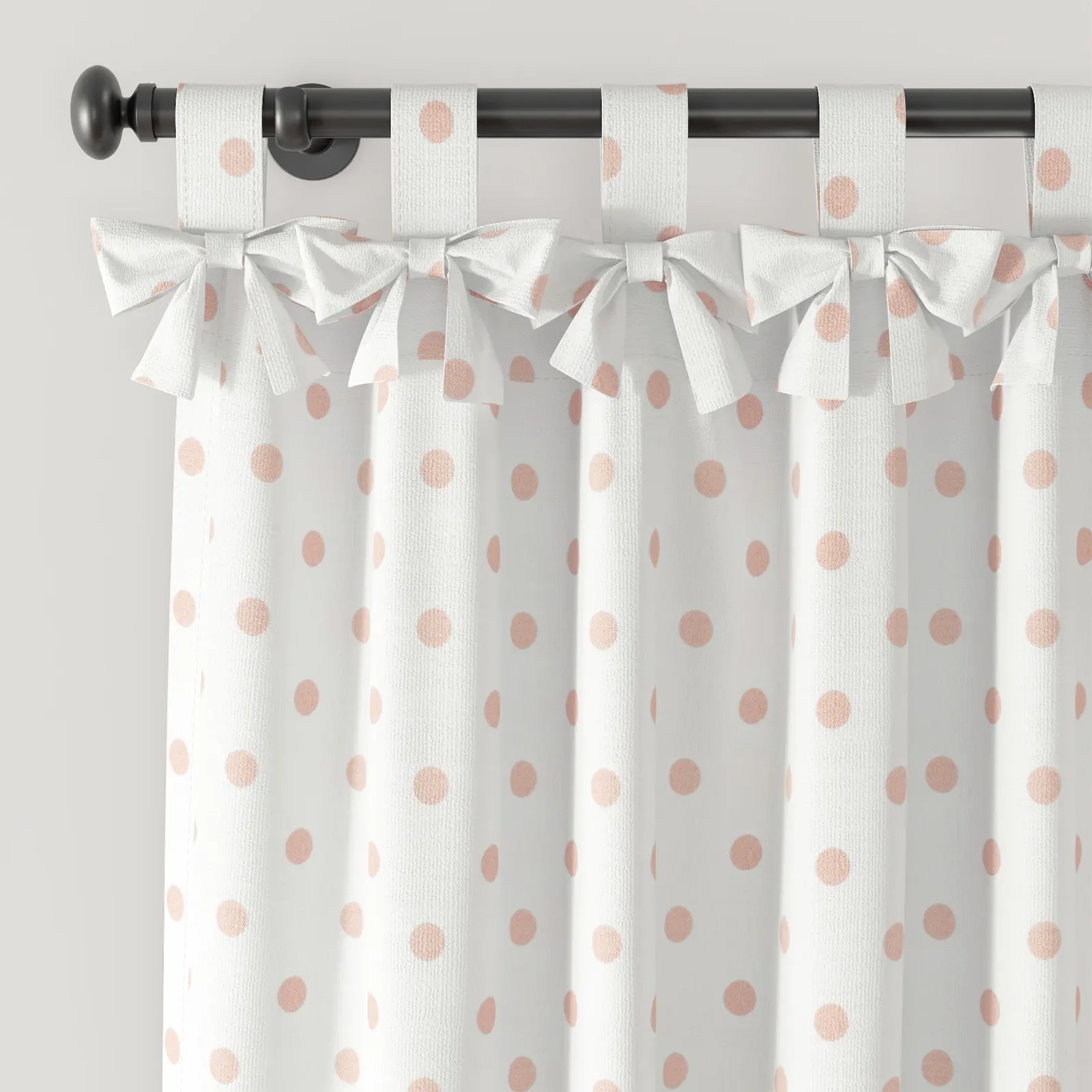 Stefana Silber Linen Polka Dot Print Tie Top Bow Curtain - Image 10