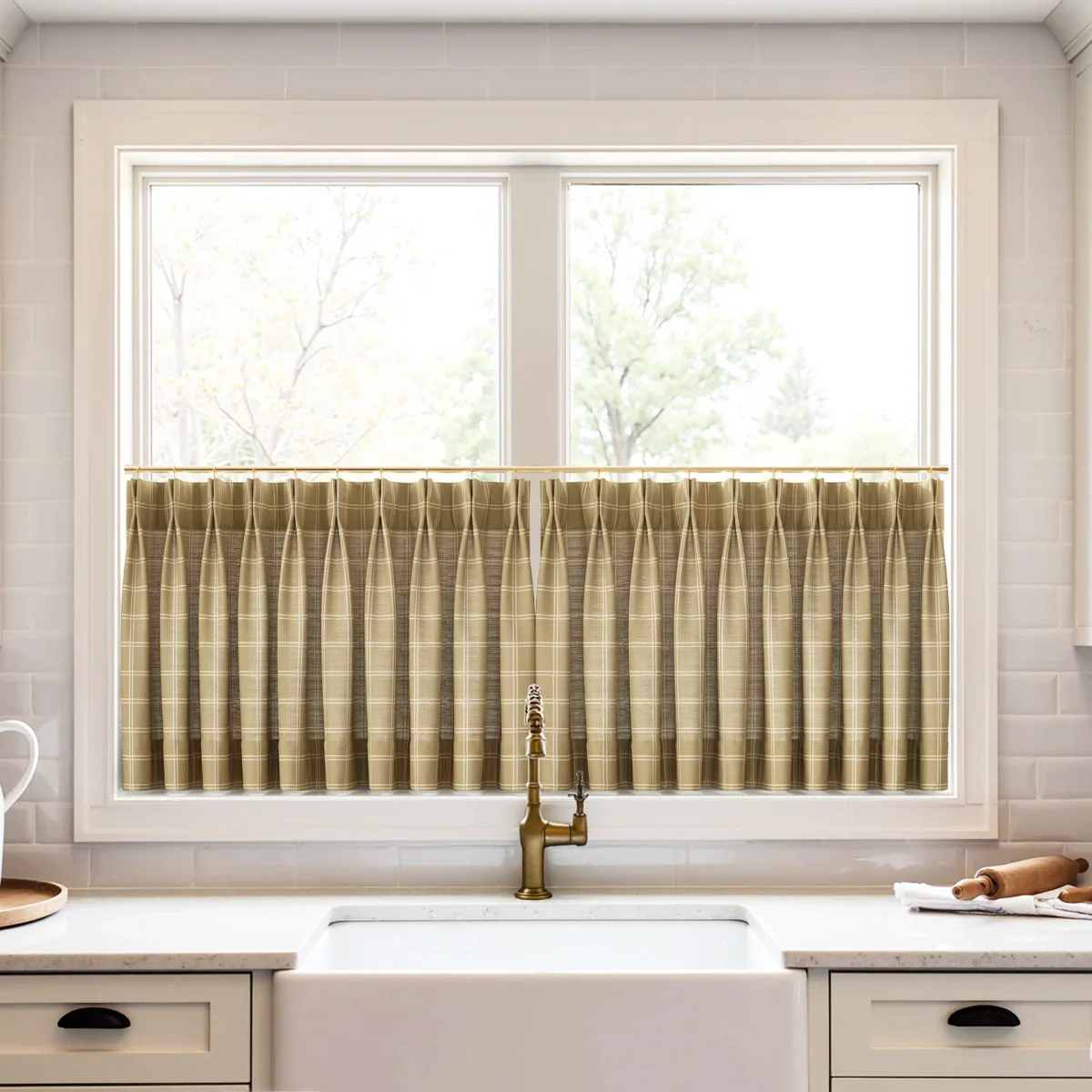 Stefana Silber Print Linen Pleated Cafe Curtains - Image 13