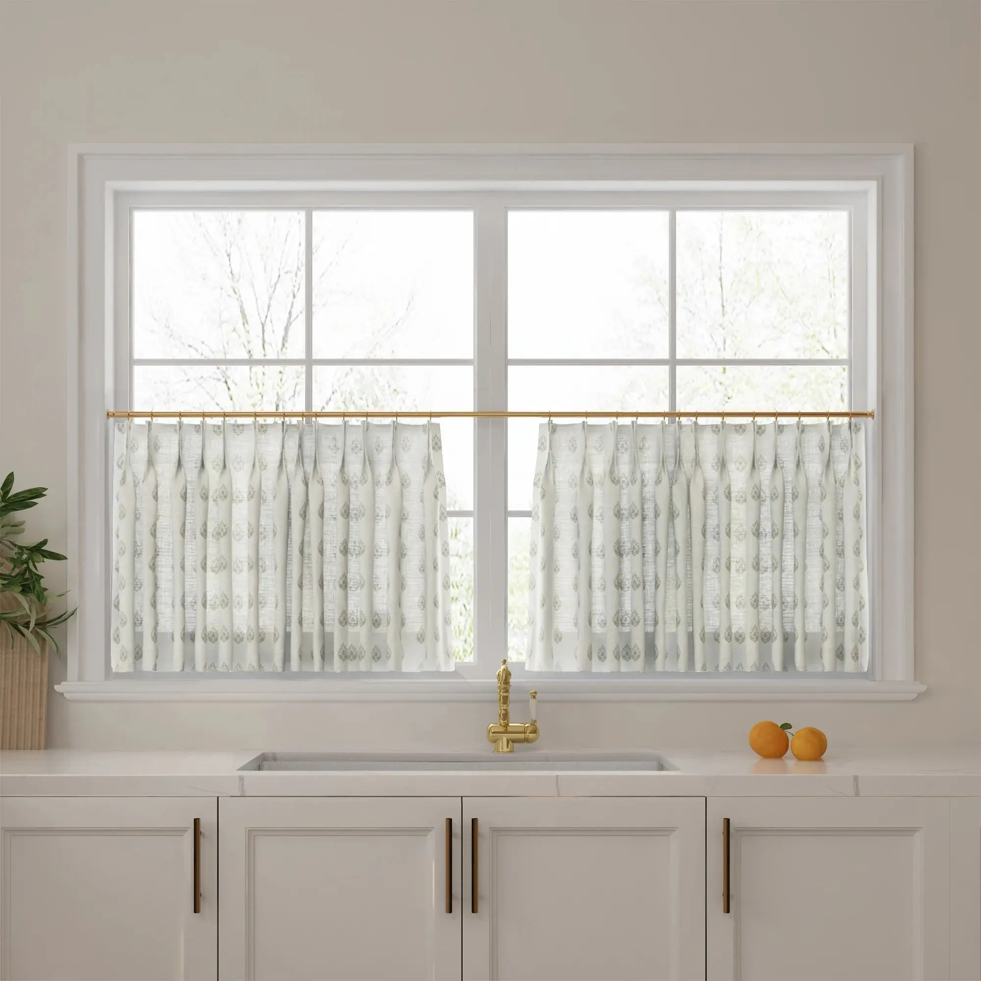 Stefana Silber Print Linen Pleated Cafe Curtains - Image 26
