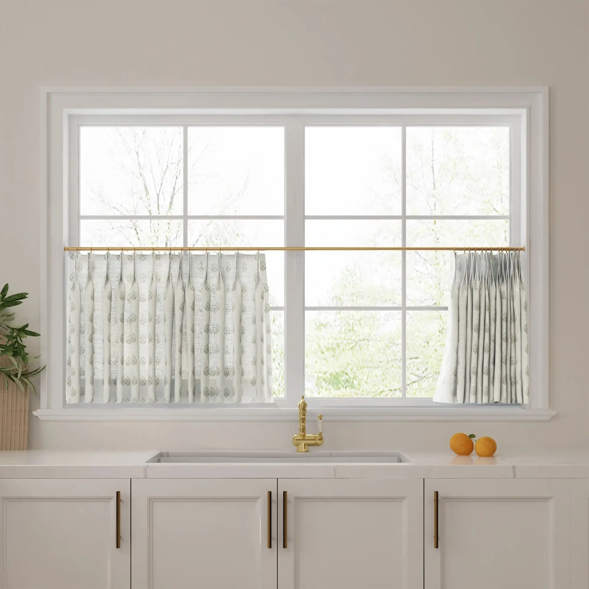 Stefana Silber Print Linen Pleated Cafe Curtains - Image 28
