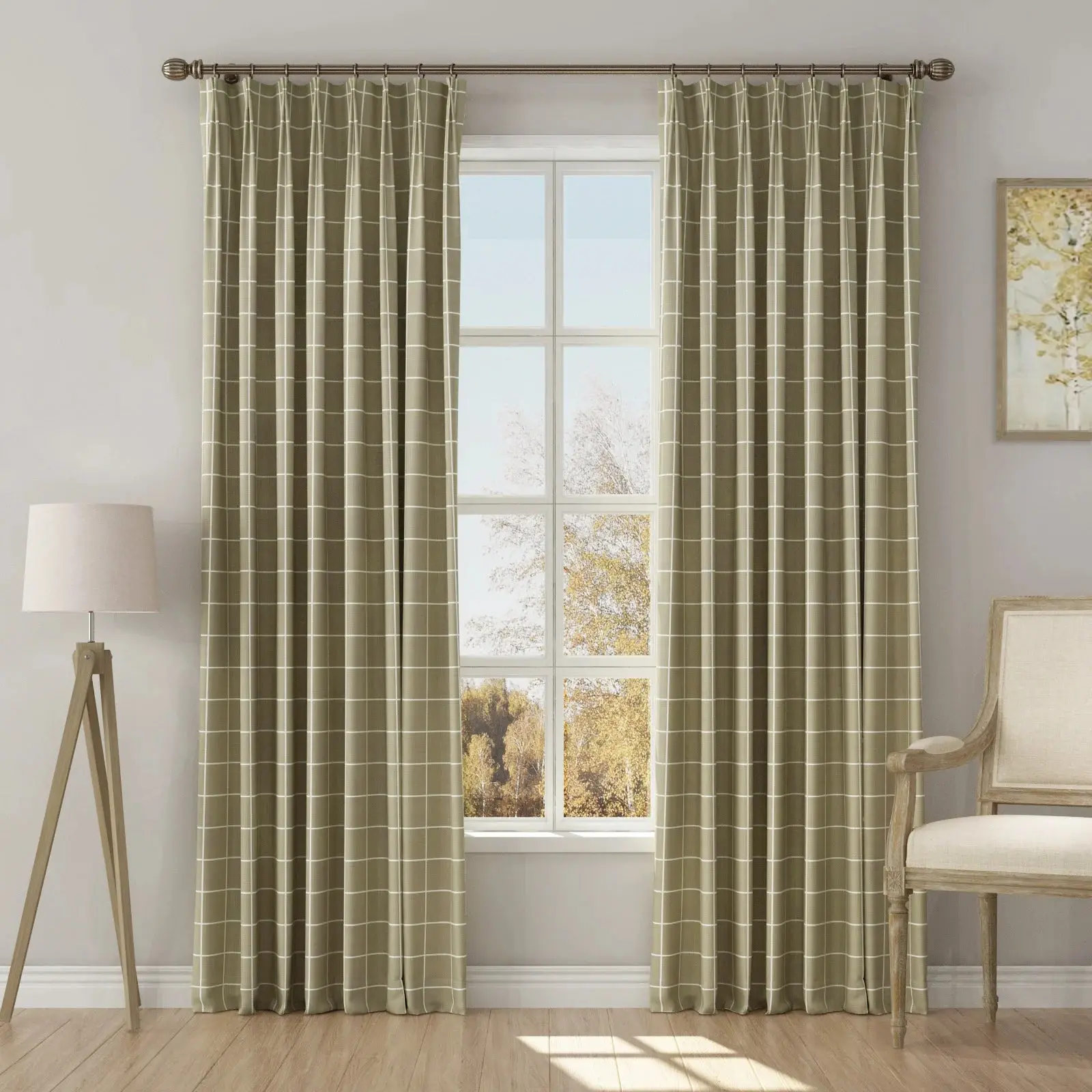 Stefana Silber Print Linen Blend Curtain Drapery Pleated - Image 60