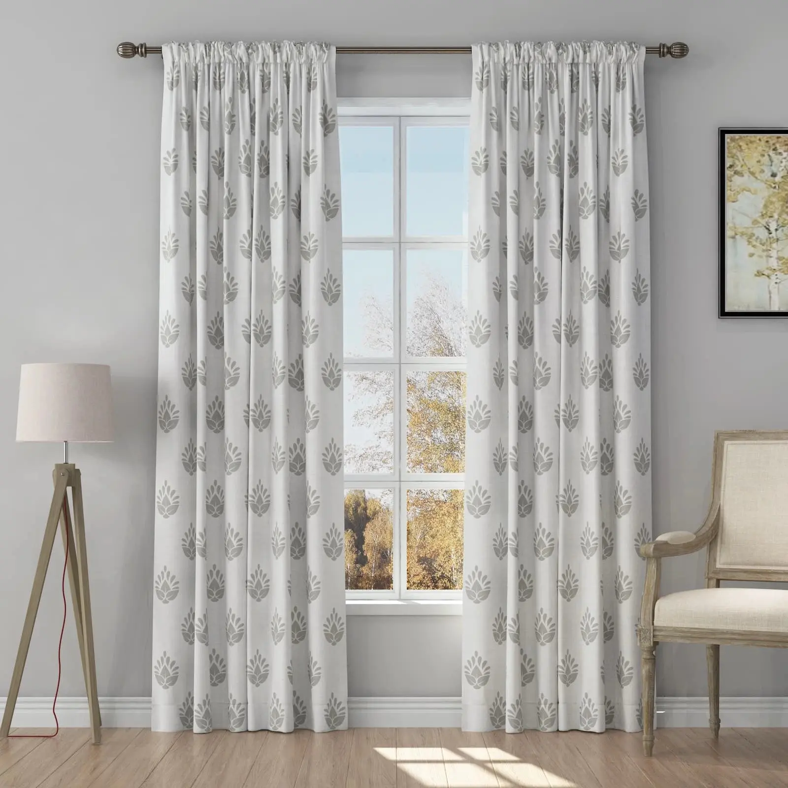 Stefana Silber Print Linen Curtain Drapery Soft Top - Image 40