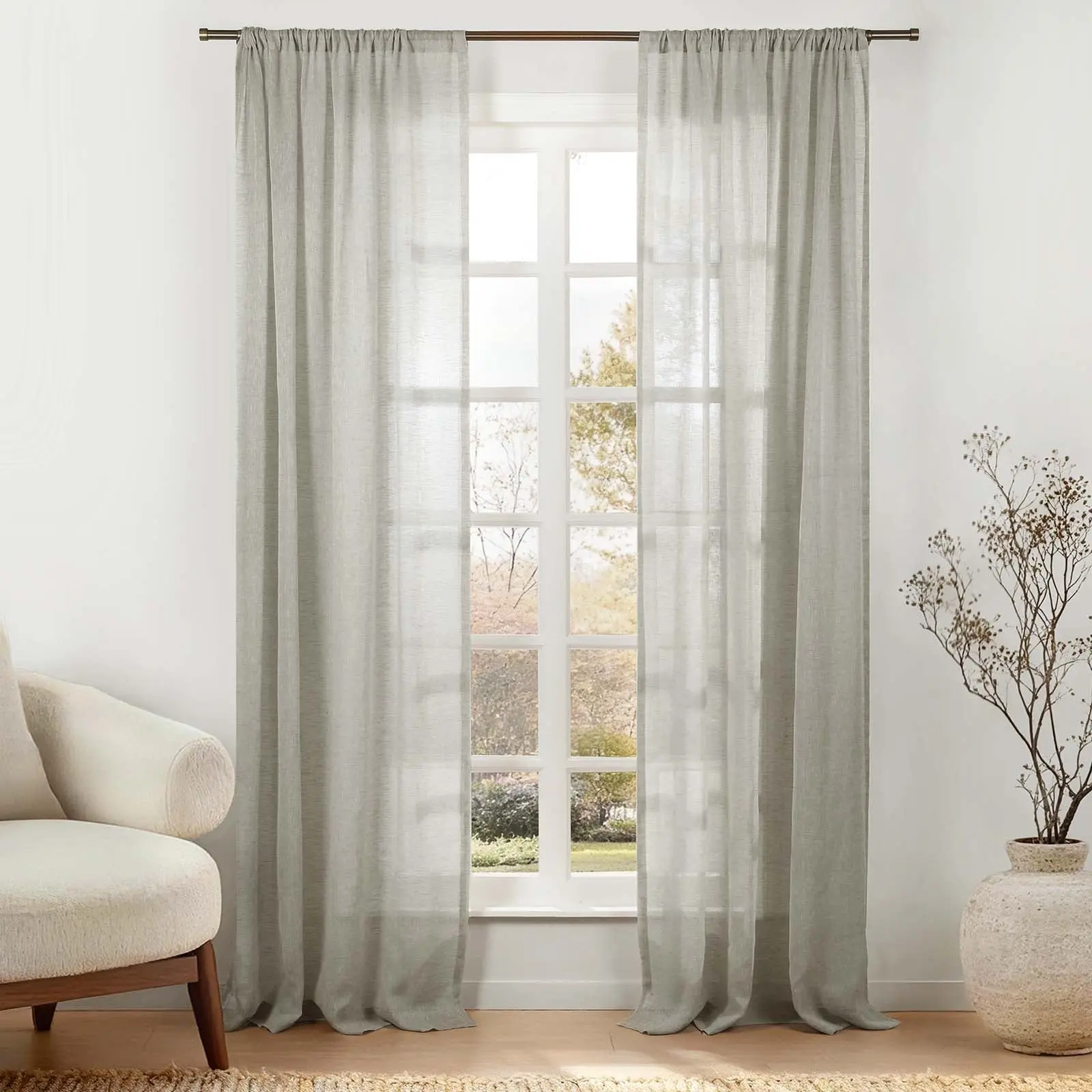TWOPAGES Joy™ 100% European Flax Linen Sheer Curtain Soft Top - Image 8